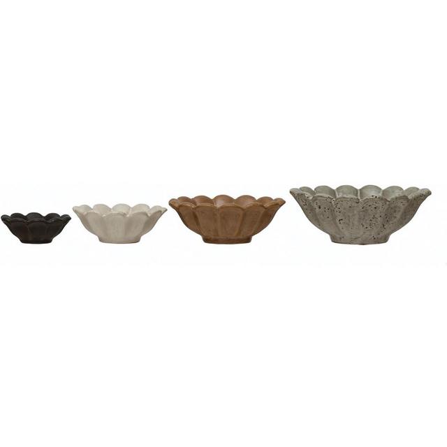 Creative Co-Op Stoneware Flower Bowls, 6" L x 6" W x 3" H, Multicolor