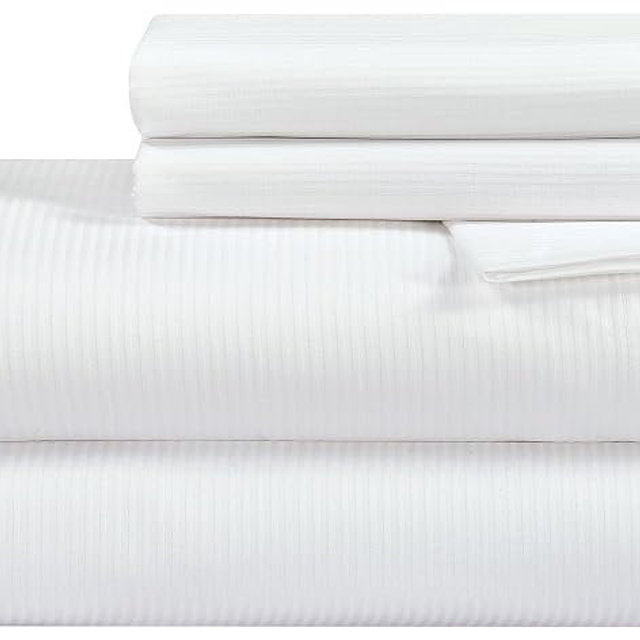 ROYALE LINENS 300 Thread Count 100% Long Staple Combed Cotton Stripe Sheet Set - 4 Piece King Bed Sheets - 1 Fitted, 1 Flat & 2 Pillow Cases - Soft Cool & Crisp Sheet Set (King, Narrow Stripe White)