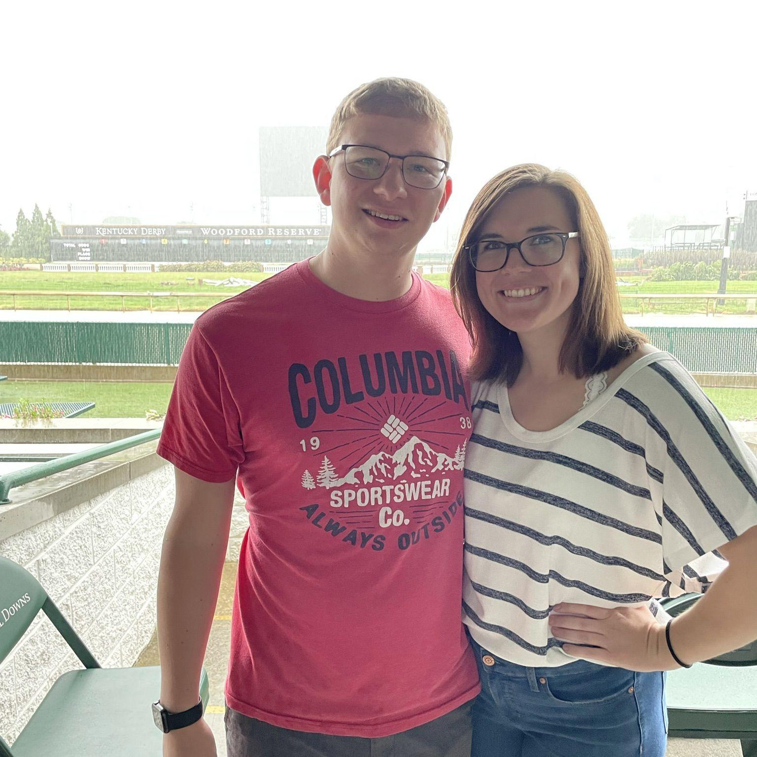After Brian took his first board exam, we celebrated with a trip around Louisville, KY. Here we are touring Churchill Downs (in the pouring rain).