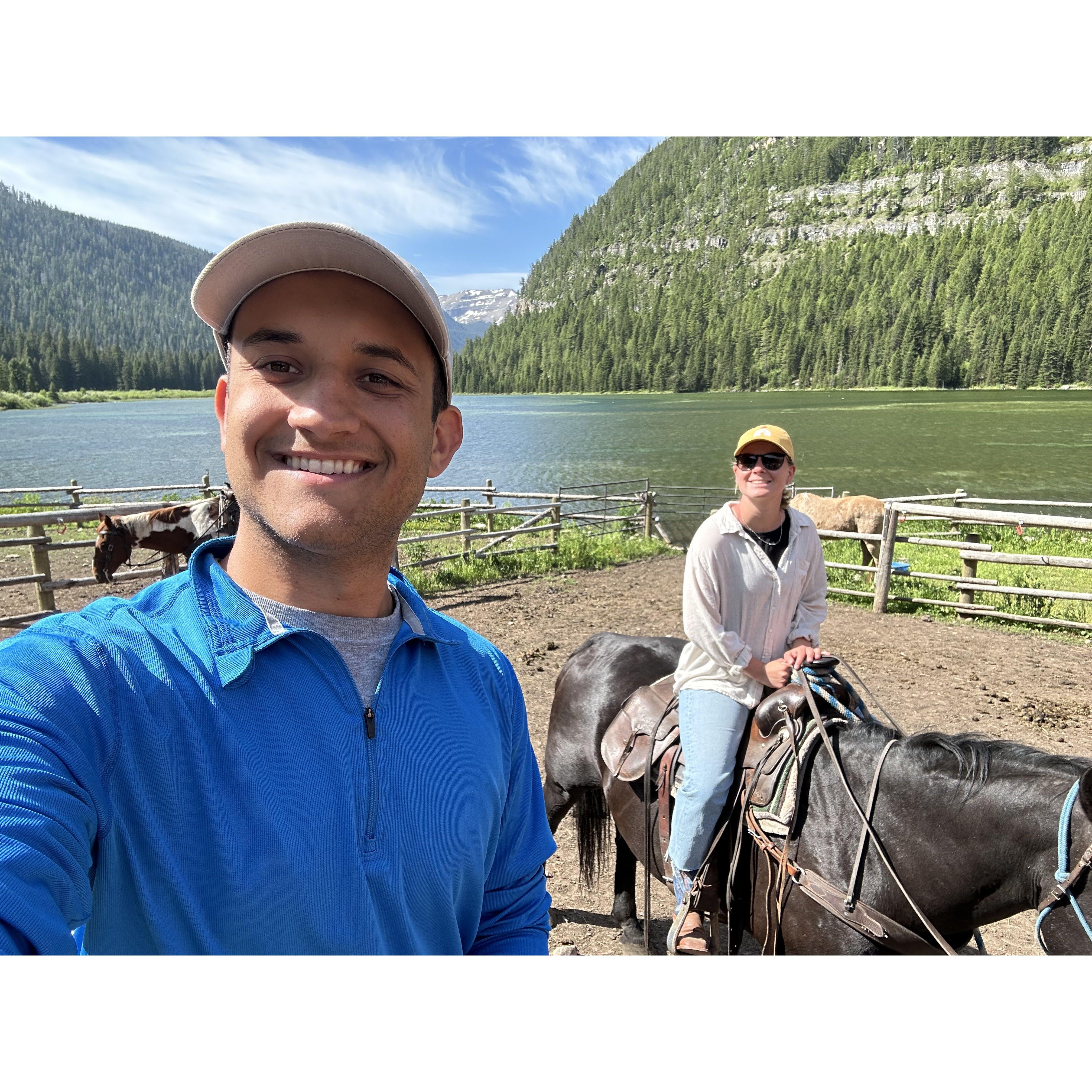 Horseback riding on family vacation with the Smucker's.