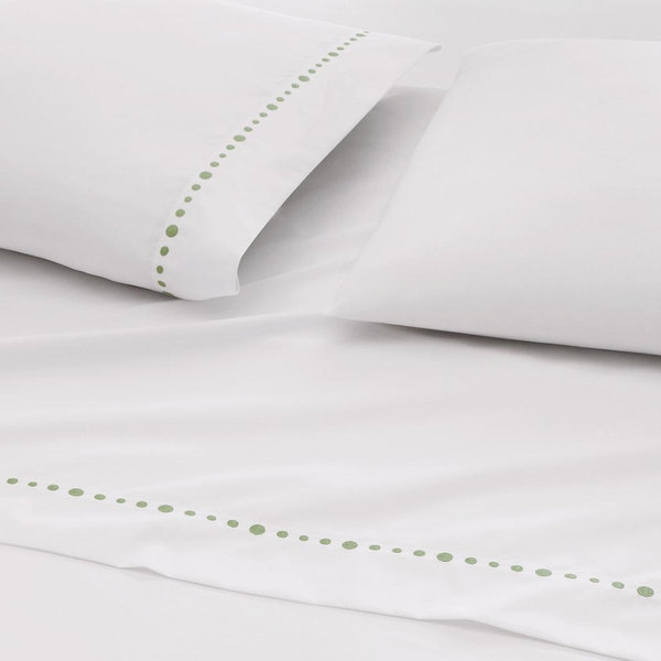 Garnet Hill | Signature Dot Embroidered Percale Sheets | Size: Queen, Color: Sage Green