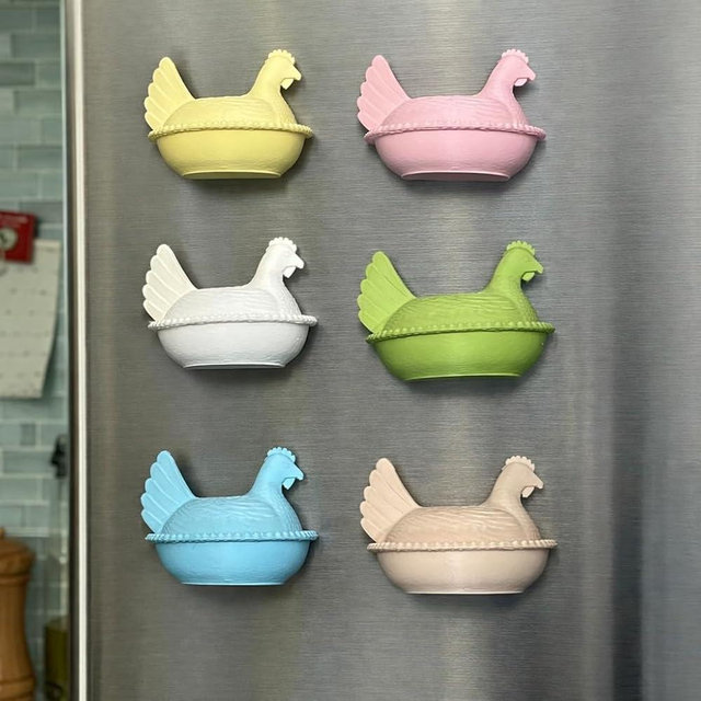Set of 6 Chicken Refrigerator Magnets – 3D Printed Hen on Nest Farmhouse Decor – Handmade Rustic Kitchen Gift (Cottage)