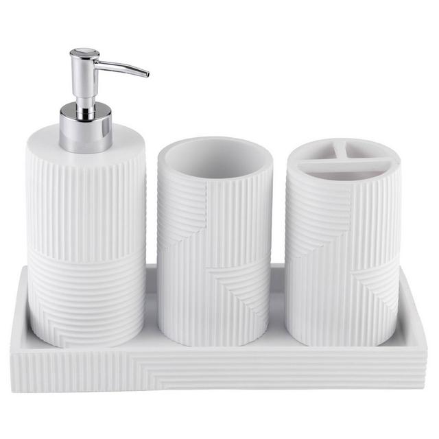 4pc Sedona Resin paint coated Bath Accessory Set White - KRALIX