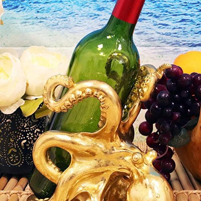 Ebros Giant Octopus Wine Bottle Holder Caddy The Call Of Cthulhu Kraken Figurine 8" Long Nautical Ocean Deep Sea Creature Animal Decor Statue Cephalopod Fantasy Davy Jones (Faux Gold Octopus)
