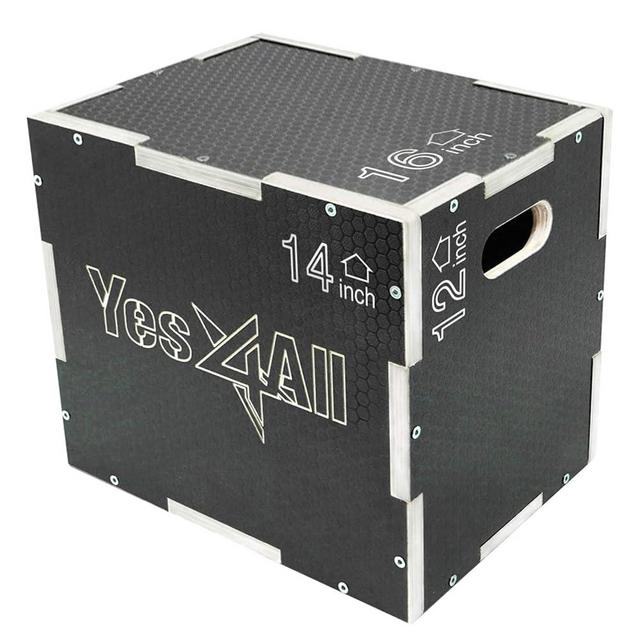Yes4All 3 in 1 Non-Slip Wooden Plyo Box, Plyometric Box for Skipping, Jumping, Lunges, Box Jumps, Squats, Step-Ups, Dips, and More