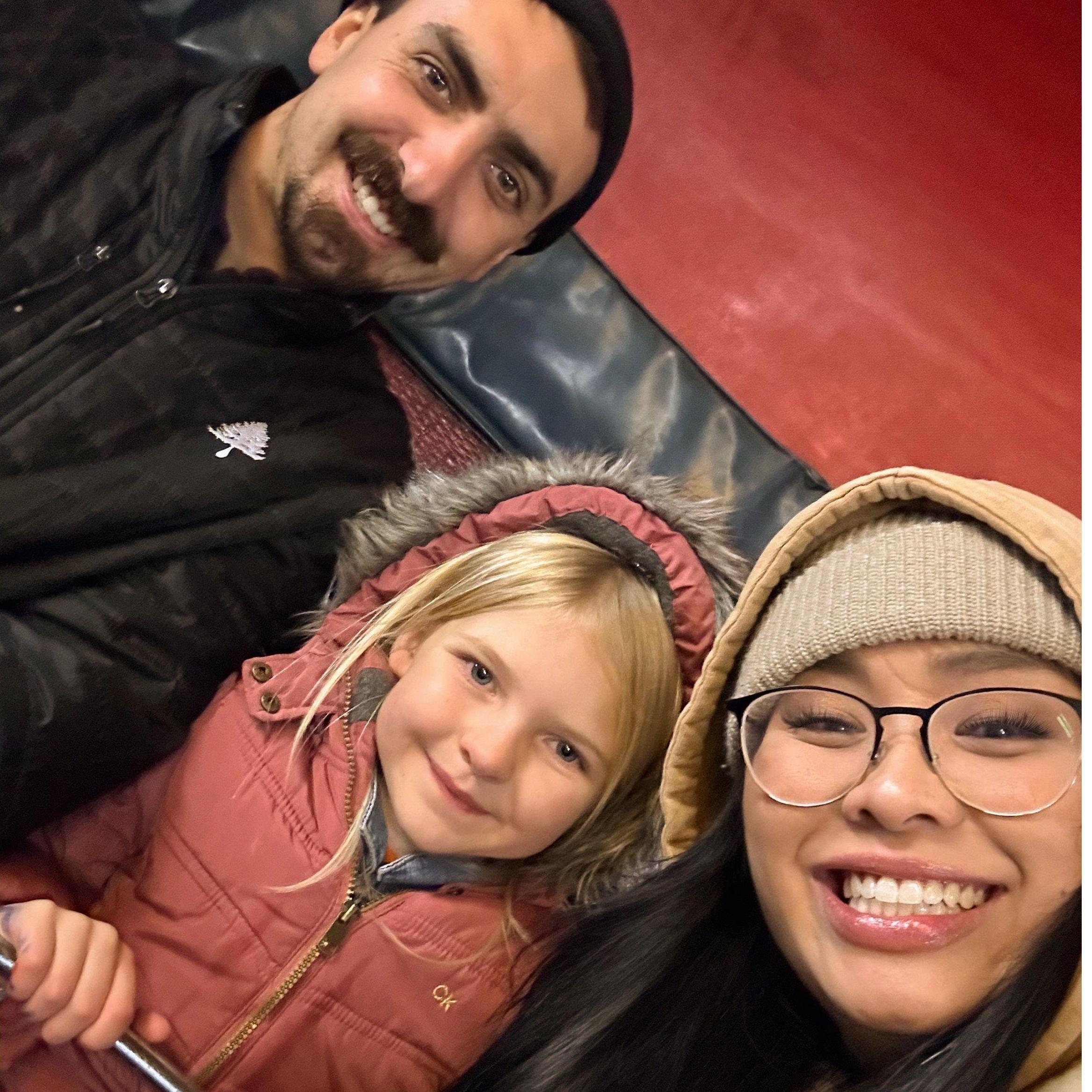 About to ride the tilt-a-whirl at Seaside, OR with our niece Eden during Thanksgiving weekend.