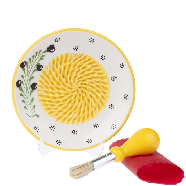 Ceramic Garlic Grater Plate - Handmade Garlic Grater - 4 Pcs Garlic Press - Natural Garlic Grinder - Decorative Garlic Mincer - Ginger, Garlic, Cheese Grater - Hand Garlic Grater Dish (Honey Yellow)