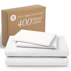 400 Thread Count Organic Cotton Sateen White 4 Piece Queen Bed Sheet Set by Bare Home