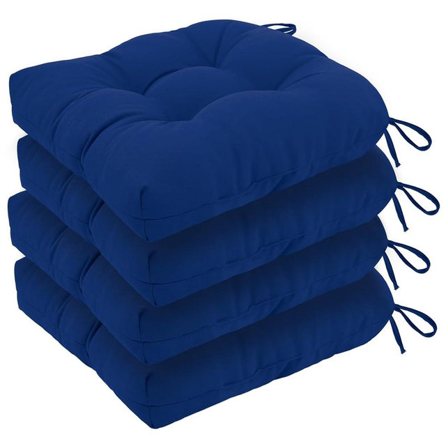 idee-home Outdoor Chair Cushions Set of 4, Patio Chair Cushions Thick 19 x 19 x 5 Inch Tufted Seat Cushions for Outdoor Furniture Waterproof with Ties, Dining Pads Dark Cerulean