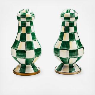 Emerald Check Steel Large Salt & Pepper Shakers