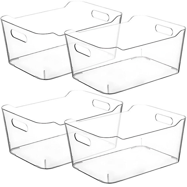 Clear Plastic Storage Bins, Perfect for Kitchen Organization or Pantry Organization and Storage, Medium Fridge Organizer Plastic Bins, Pantry Organization and Storage Bins, Cabinet Organizers