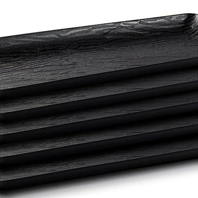 Plastic Serving Tray, Black Wood Pattern Party Platters, Disposable Premium Durable Plastic, 17" x 9" Rectangular Serving Tray, 5 Pack - Posh Setting