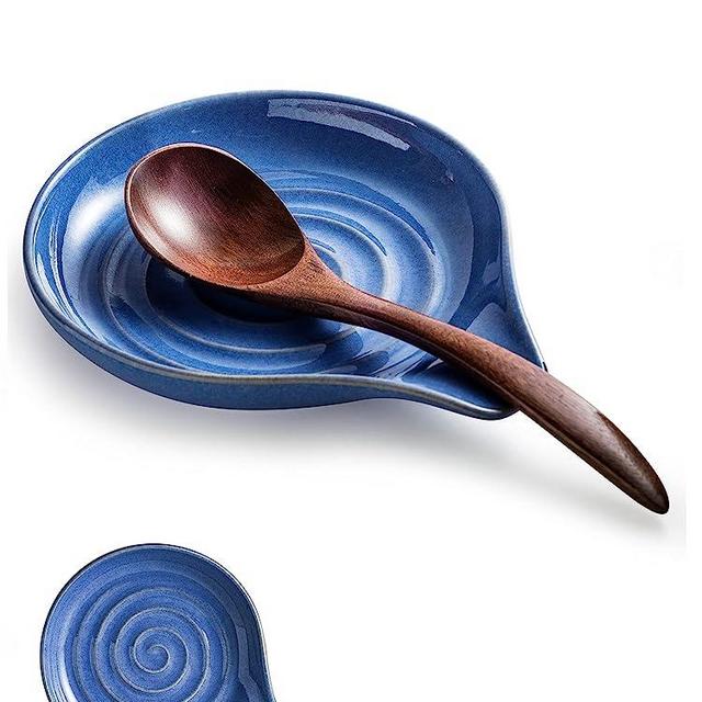 Spoon Rest for Stove Top, Drip Tray for Multiple Utensils, Cooking&Large Spoon Holder for kitchen, Modern Farmhouse Kitchen Decor Utensil Holder for Spoons,Ladles, Tongs&Spatula, Blue