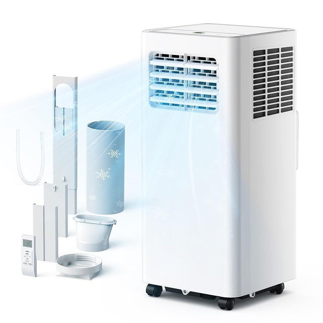EUHOMY 8,000 BTU Portable Air Conditioners, 4-in-1 Air Conditioner Portable Up to 350 Sq.Ft., Portable AC Unit with Cool, Fan, Dehumidifier, Sleep, 24H Timer, Remote & Installation Kit, for Bedroom