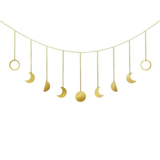 Mkono Moon Phase Wall Hanging Gold Moon Garland Decor Boho Home Decoration Shining Moon Hang Art Ornaments for Bedroom Headboard Living Room Dorm Nursery Apartment Office, 53"