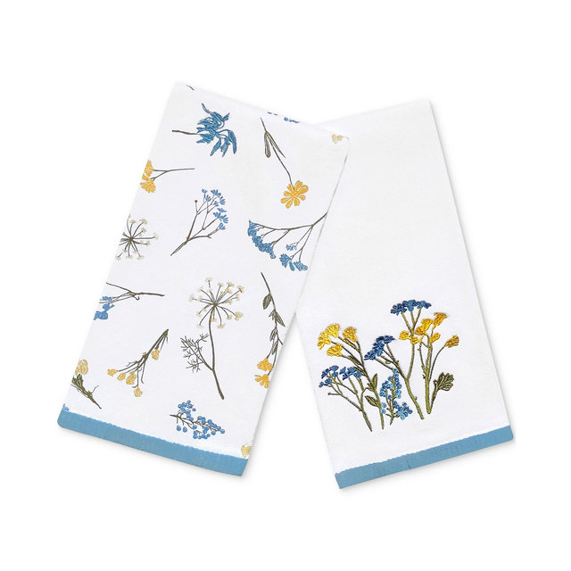 Lenox Wildflowers Printed & Embroidered Kitchen Towels, Set of 2