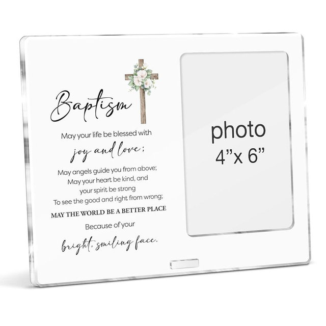 YGBF Baptism Picture Frame Baptism Gifts for Boys Girls Godchild Goddaughter Godson, Catholic Christening Baby Baptismal Gift Acrylic Photo Frames, Photo 4 x 6 Inches