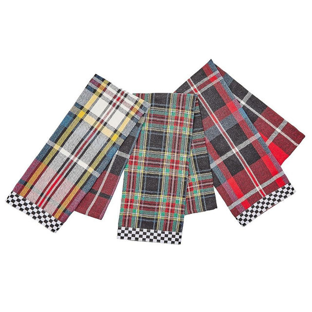 MACKENZIE-CHILDS Cotton Dish Towel, Cute Decorative Kitchen Dish Towel for Cleaning and Home Decor, Set of 3, Tartan Check