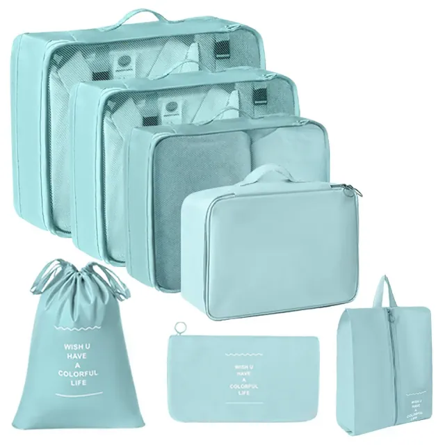 Alilang Travel Packing Organizer Set with Mesh Cubes Drawstring Bag Zipper Pouch Lightweight Storage Set - Blue