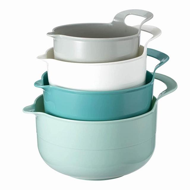 Cook with Color Mixing Bowls - 4 Piece Nesting Plastic Mixing Bowl Set with Pour Spouts and Handles (Blue Mint)
