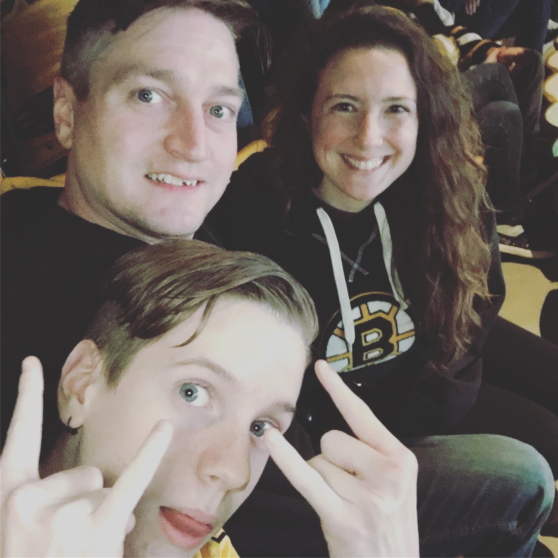 Celebrating Jake's 13th birthday with a Bruin's game. This was right after we moved in together and ended our long distance relationship (yay!).