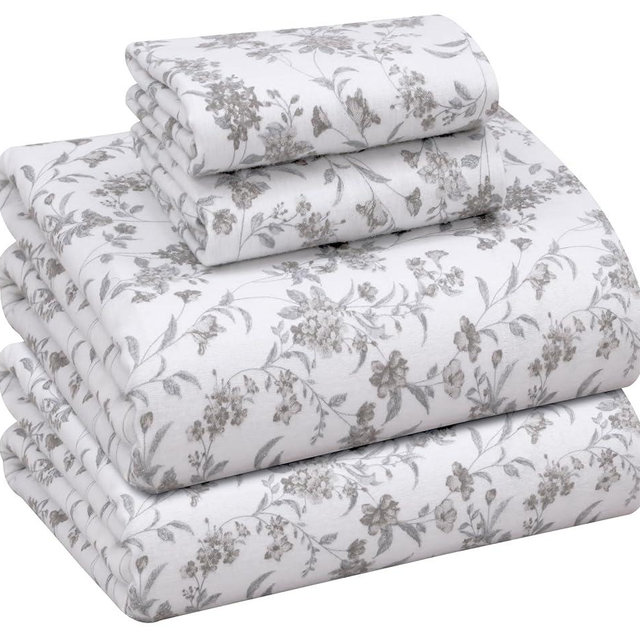 RUVANTI Flannel Sheets Queen Size - 100% Cotton Double Brushed Bed Sheets, Deep Pockets 16 Inches Queen Sheet Set, All Seasons Breathable & Extra Soft - Warm & Cozy, 4 Piece, Vintage Flora