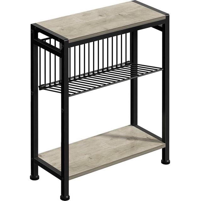 Small Side Table for Small Space, 3-Tier Narrow End Table with Magazine Holder, Slim Nightstand, Skinny Snack Couch Table in Living Room, Bedroom, Study, Kitchen and Balcony (Greige)