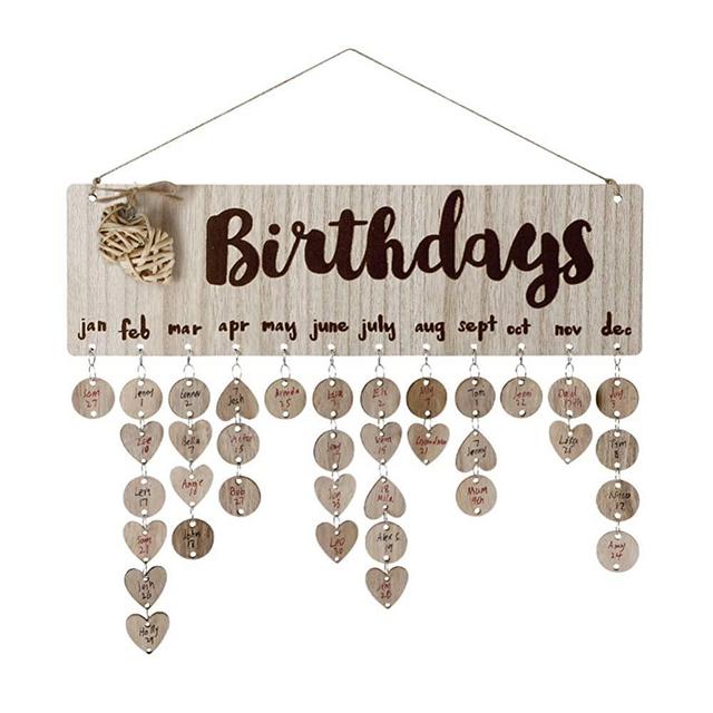 Joy-Leo Gifts for Mom Dad - Wooden Birthday Reminder Calendar Plaque for Family Friends Classroom [100 Wood Tags with Holes, 100 Jump Rings, 2 Hearts], Laser Engraved, Home Decorative Birthday Tracker Board Wall Hanging