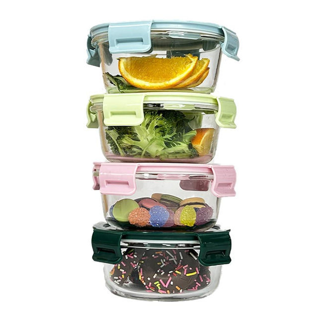 B.GUBOBOYA 12OZ Round Glass Food Storage Containers With Lids, 1.5 Cup Round Meal Prep Containers with Lid BPA-Free, Small Glass Food Bowl for Soup Leftover, Microwave, Dishwasher, Freezer Safe-4 Pack