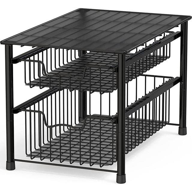 SimpleHouseware Stackable 3 Tier Sliding Basket Organizer Drawer, Black