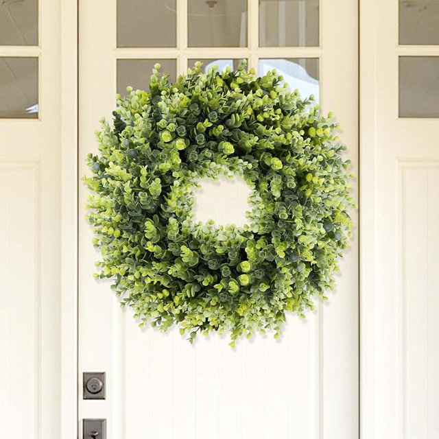HUZIYAHAN 18-20 Inch Spring Green Artificial Boxwoods Wreath for Front Door, January Summer Winter Wreaths for Wall Window Porch Home Farmhouse St Patricks Day Outdoor Outside Indoor Hanging Decor