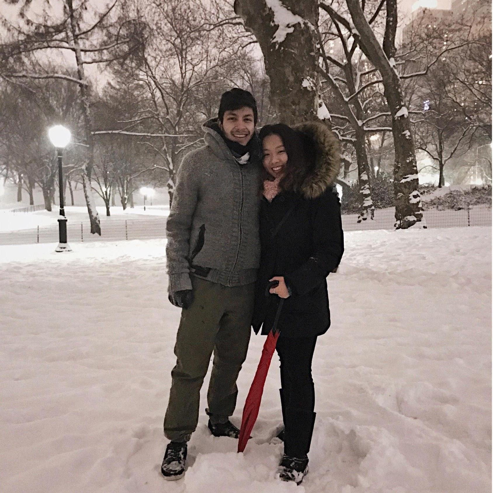 First snow day of 2017. We went to central park to play in the snow and both fell sick the next day!