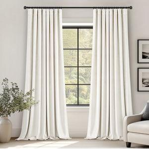Ivory White Velvet Curtains 96 Inches Long Blackout Thermal Insulated Soundproof Curtain Privacy Room Darkening Curtains Pinch Pleat Window Drapes for Bedroom Living Room 42 x 96 Inch Set of 2