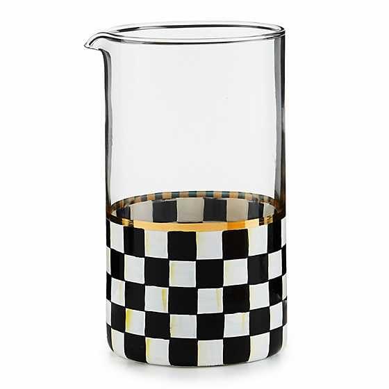 MACKENZIE-CHILDS Mixing Glass, Tall Cocktail Mixing Glass with Spout, Bar Accessory, 2.5 Cups, Black-and-White Courtly Check
