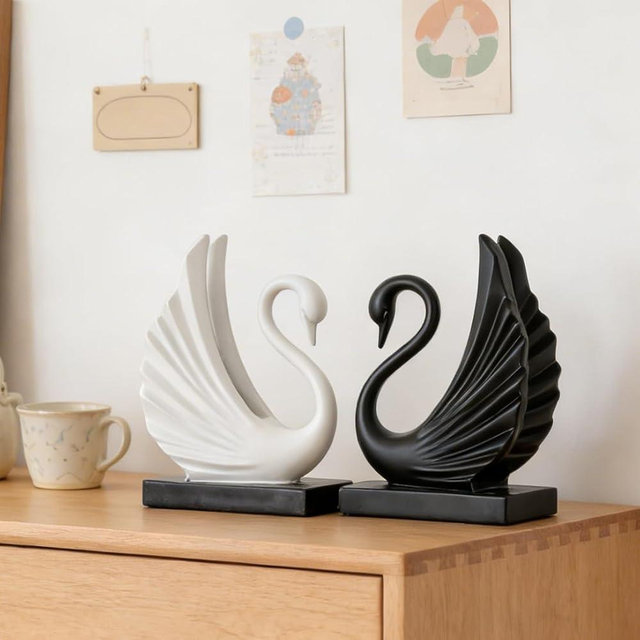 XINXUAN Swan Couple, Valentine's Day Decorations, Home Decor for Modern Farmhouse, Living Room, Book Shelf, Office Desk, Gift for Anniversary, Engagement, Girlfriend (Black and White)