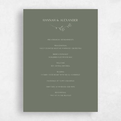Dark Sage, Green Wedding Program - Luana