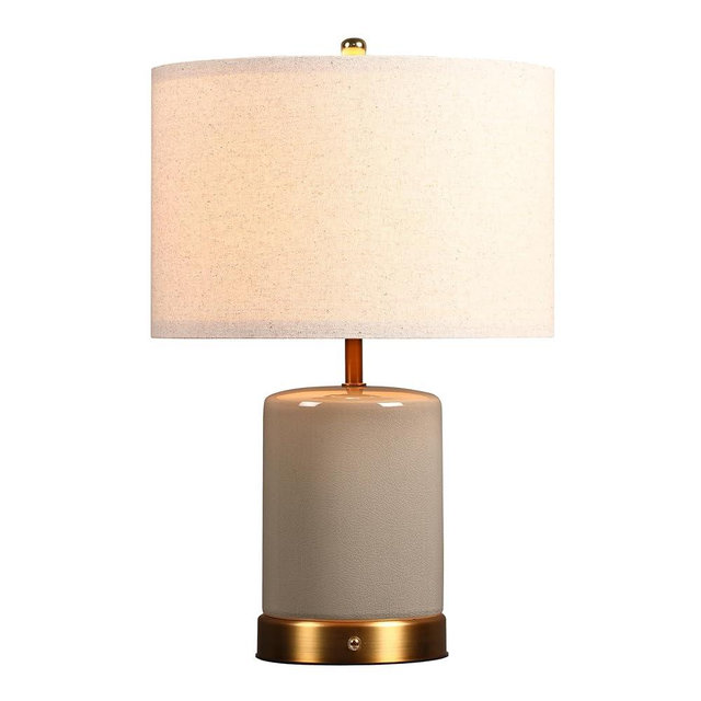 O’Bright Dune - Battery Powered Table Lamp, Rechargeable Cordless Ceramic Lamp, Full-Size 19.5 Inch Height, Dimmable, Smart Safety Protection, Type-C Fast Charging, LED Bulb Included, Stone Grey