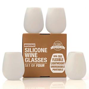 Silicone Wine Glasses - Set of 4 - Unbreakable Outdoor Rubber Wine Cups: 14 oz, Clear Silicone. 100% Dishwasher Safe - Shatterproof Glass for Travel, Outdoor, Picnic, Pool, Boat, Camping