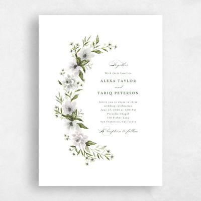 White Wedding Invitation - Cordova Wreath