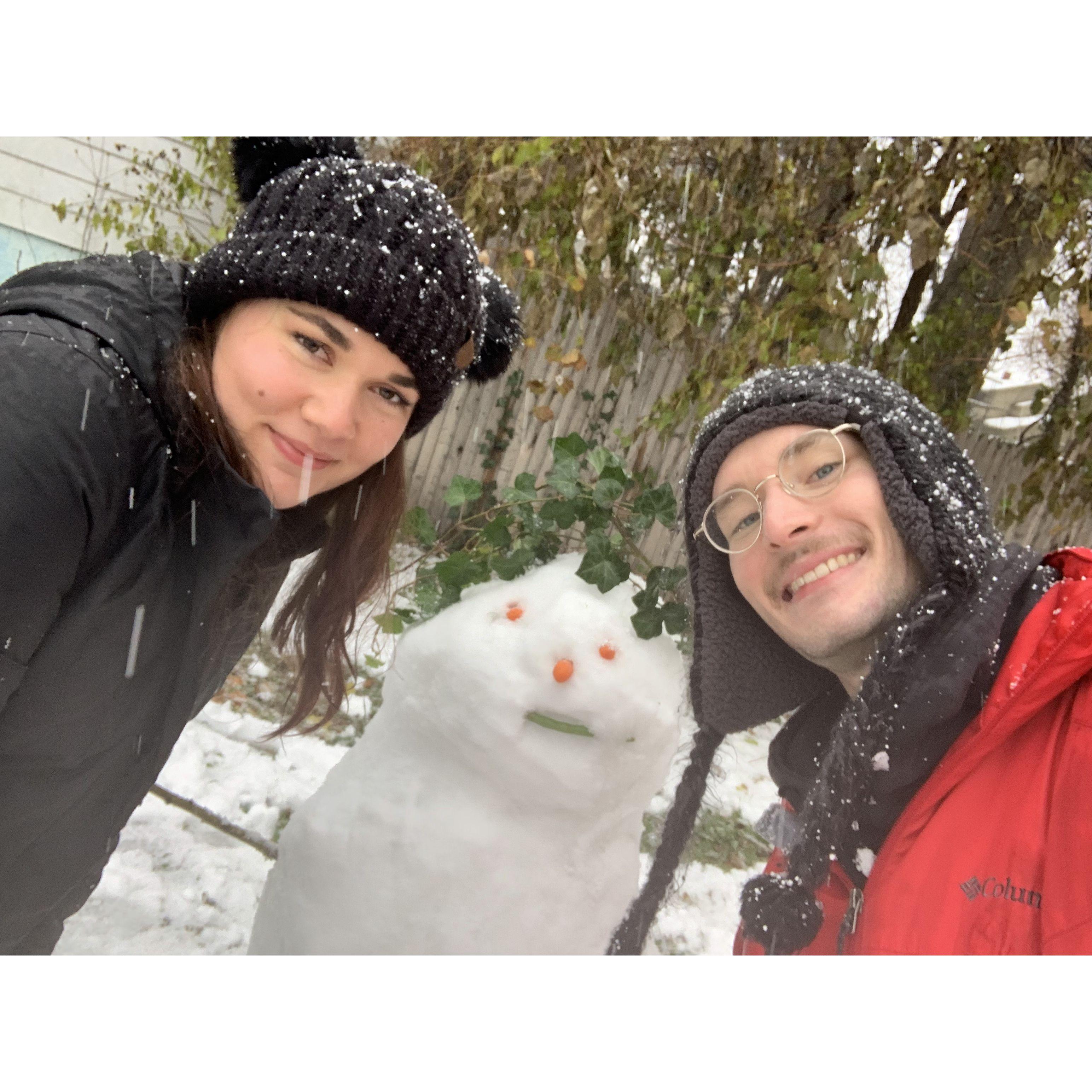 Building our 1st snowman in Erie, PA