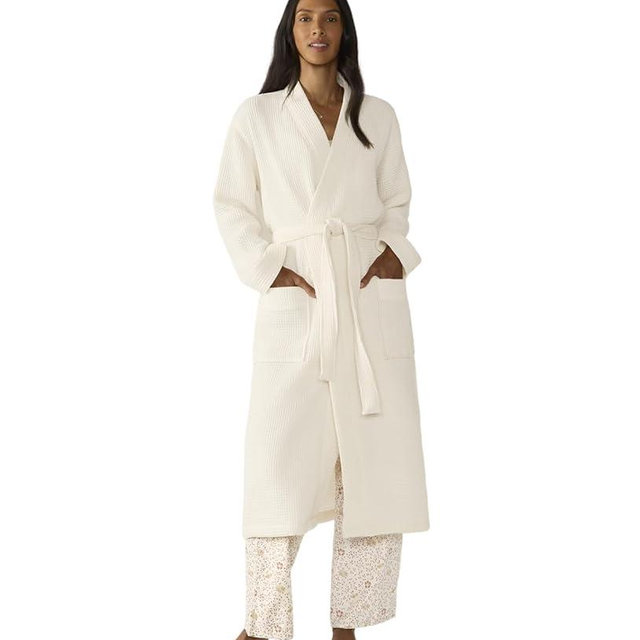 Coyuchi Unisex Organic Waffle Robe, Long Bathrobe, Cotton, Undyed, (S-M)