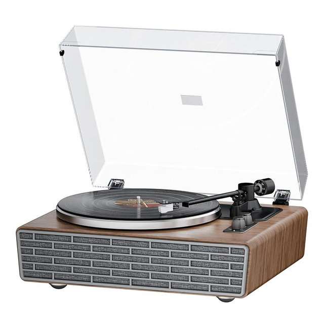 XJ-HOME All in One Vinyl Record Player with 4 Treble/Bass Stereo Speakers,Bluetooth HiFi Turntables for Vinyl Records with Magnetic Cartridge AT-3600L,Phono Preamp,33/45RPM,2-Speed,AUX in/RCA Out