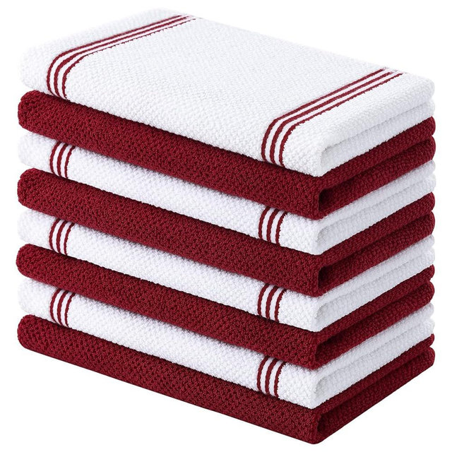 Homaxy Premium Cotton Kitchen Towels(16" x 26", 8 Pack), Large 380 GSM Dual Design Dish Towels, Highly Absorbent Terry Kitchen Hand Towels, Soft Quick Drying Tea Towels with Hanging Loop, Red