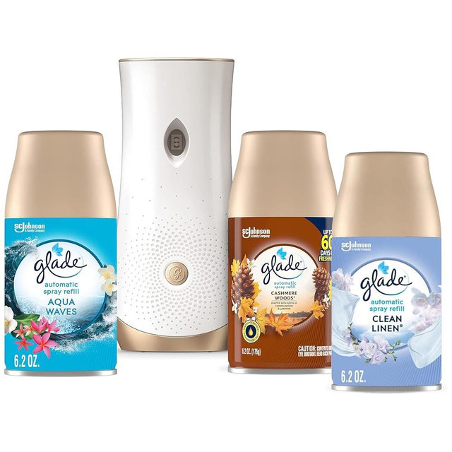 Glade Automatic Spray Variety Pack, 6.2 oz, Aqua Waves, Cashmere Woods & Clean Linen, 8 Ounce (Pack of 1)