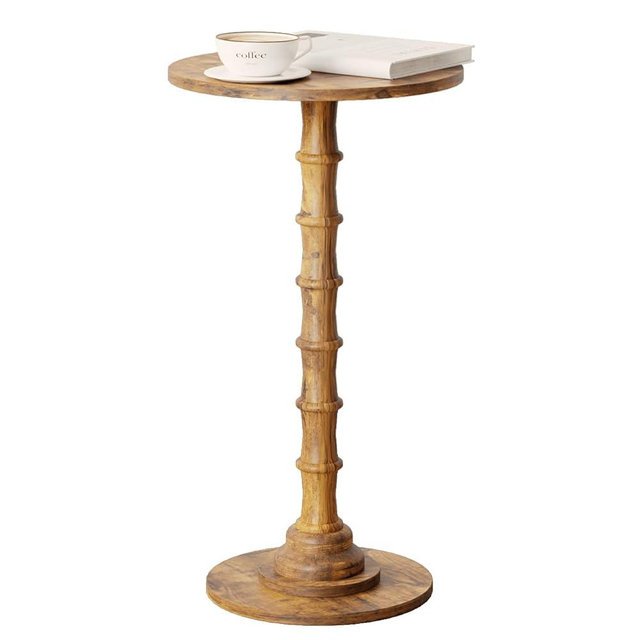 Leomonio Round Side Table, Modern Drink Table for Small Spaces, Small End Table with Solid Wood Leg for Living Room, Bedroom, Corners, and Office (Rustic Brown)