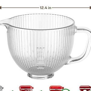 Glass Bowl for KitchenAid Mixer, 4.5-5 Quart Tilt-Head for KitchenAid Glass Mixer Bowl for Stand Mixer With Pour Spout and Measurement Markings, Dishwasher Safe