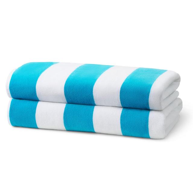 Ben Kaufman 100% Cotton Velour Oversized 32”x 62” Colorful Striped Beach, Pool and Bath Towel - Turquoise, 2 Pack