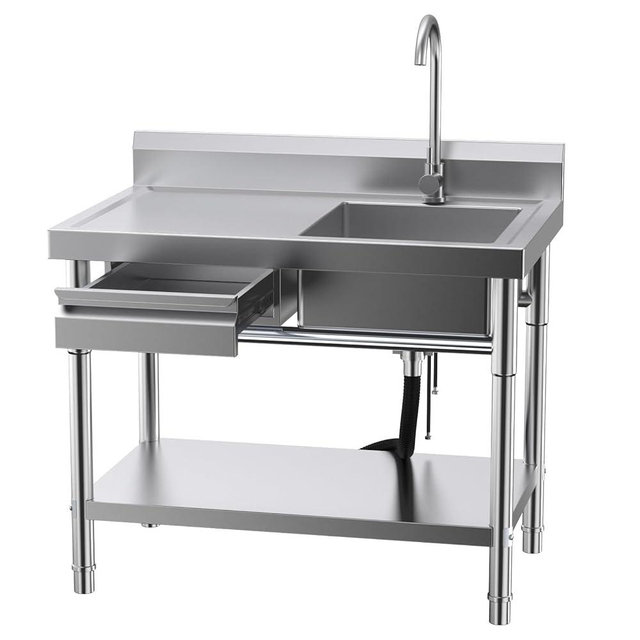 Stainless Steel Utility Sink, Commercial Kitchen Sink, 40'' Free Standing Single Bowl Sink with Drawer & Cold and Hot Water Pipe for Kitchen Laundry Room Farmhouse Indoor and Outdoor