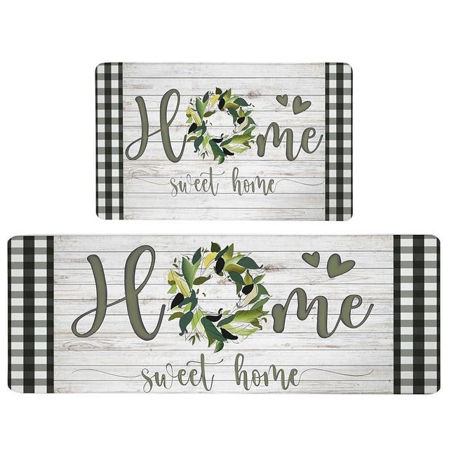 Qahing Farmhouse Kitchen Rugs Mat Sets of 2 Cushioned Anti Fatigue Kitchen Mats for Floor Non Slip Memory Foam Kitchen Floor Mats Waterproof Comfort Standing Desk Mats for Kitchen, 17"x28"+17"x47"
