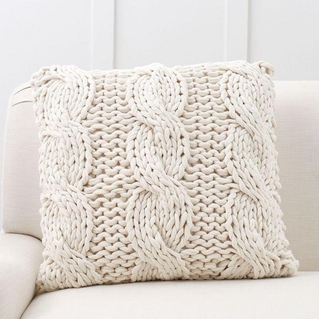 Colossal Handknit Pillow Cover, 24", Ivory